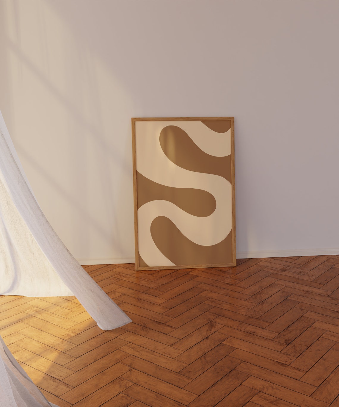 Tan Beige Wavy Curves Abstract Neutral Minimalist Wall Poster - Image 2