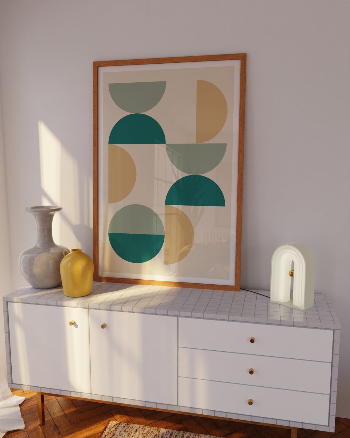 Teal Gold Crescent Geometric Mid Century Modern Abstract Poster - Image 4