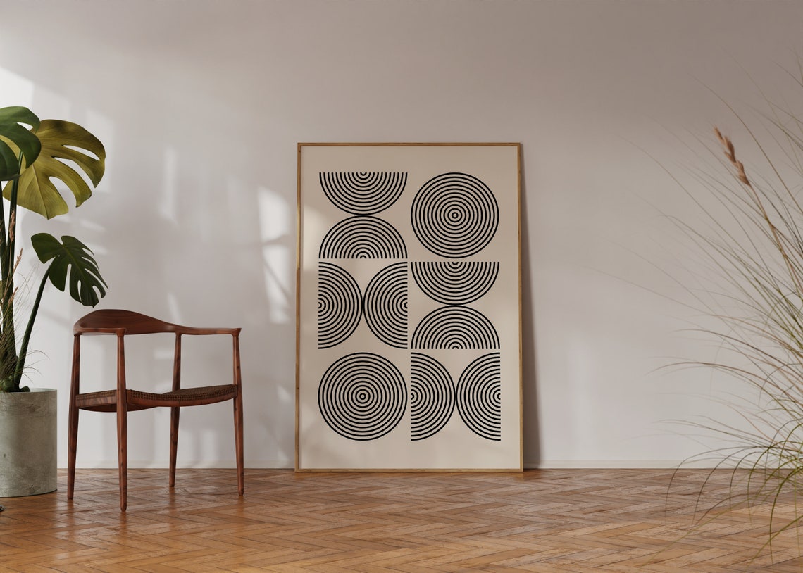 Large Black Concentric Circle Bauhaus Geometric Abstract Poster - Image 4