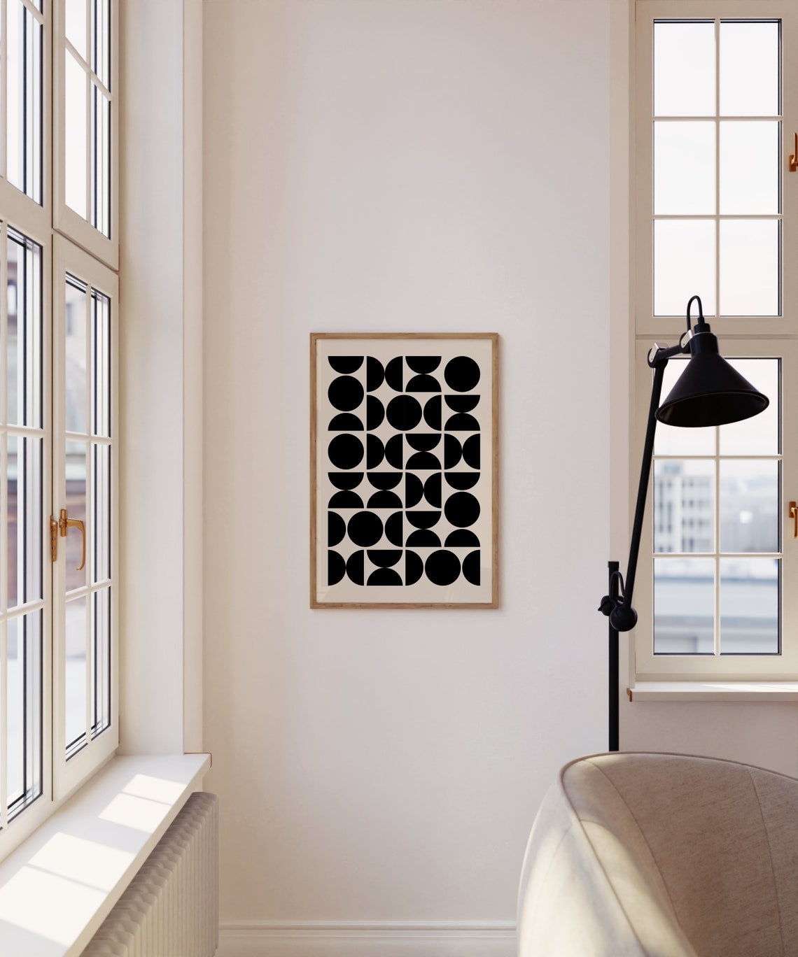 Mid Century Modern Black Circle Grid Geometric Abstract Poster - Image 4