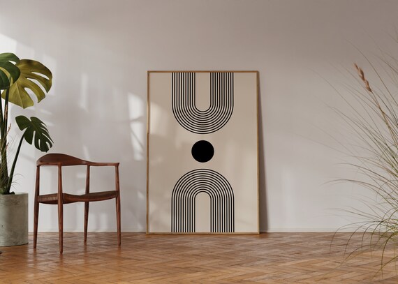 Minimalist Japandi Wall Art Print Abstract Wall Art Geometric Poster Zen Wall Art Monochrome Wall Dcor