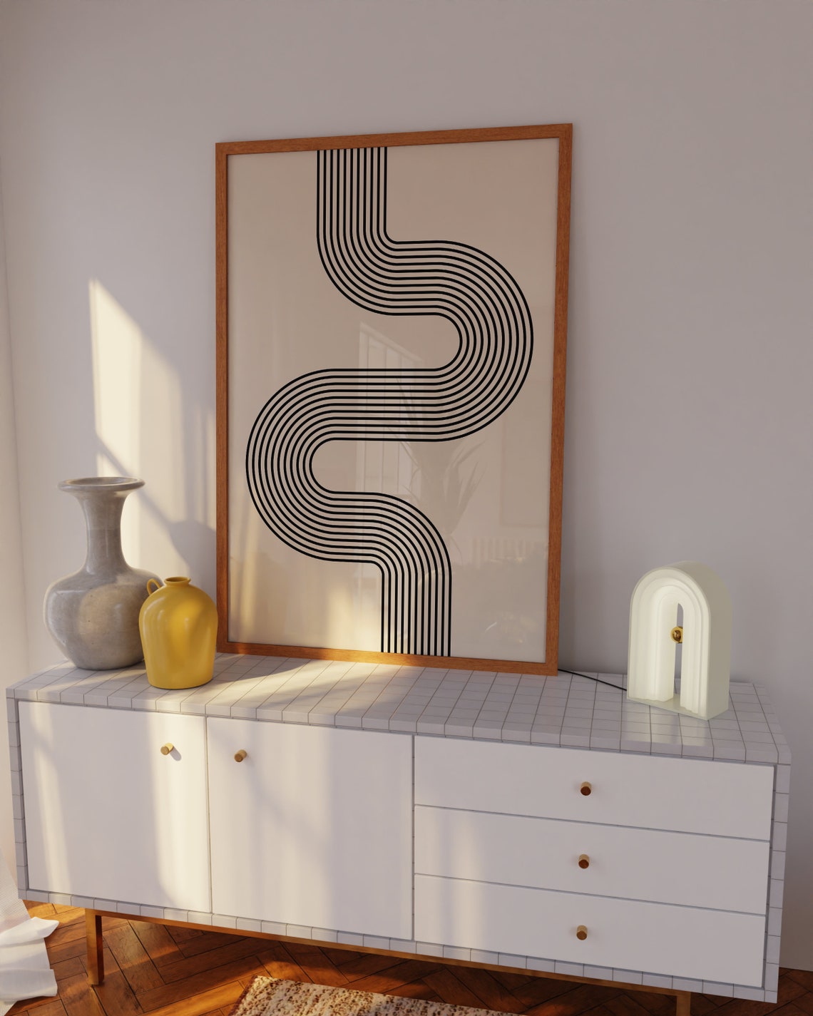 Black Winding Ribbon Parallel Line Minimalist Flowing Art Poster - Image 3