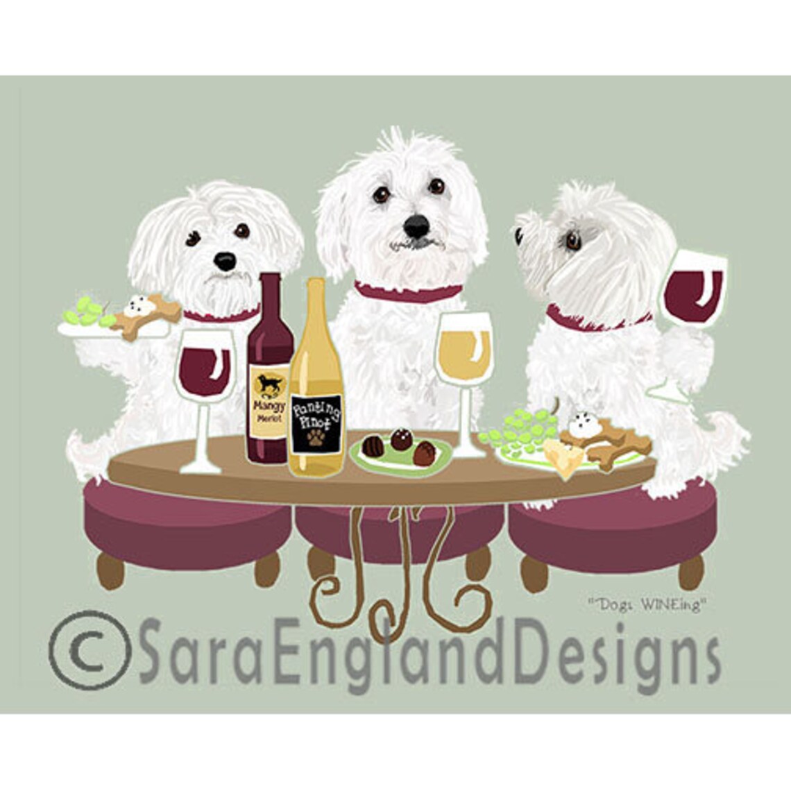 Maltese Dog Wineing Art Print, Playful Pet Poster
