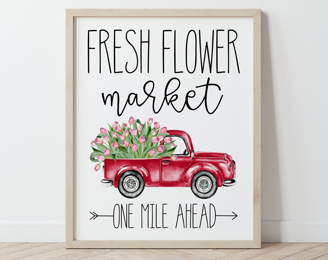 Spring Truck Art Print, Fresh Flower Market Sign
