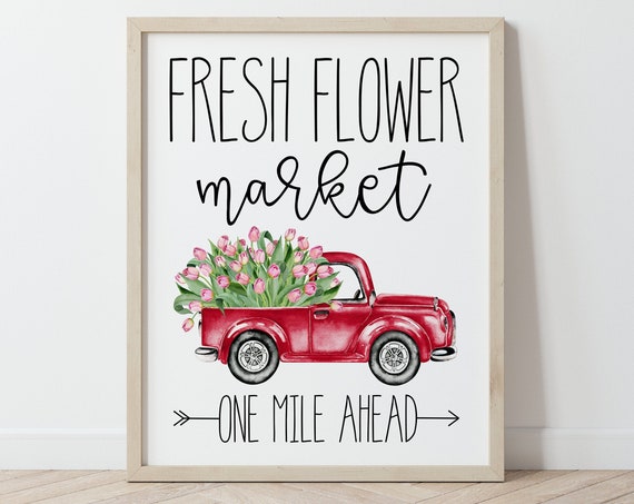 Spring Truck Art Print, Fresh Flower Market Sign