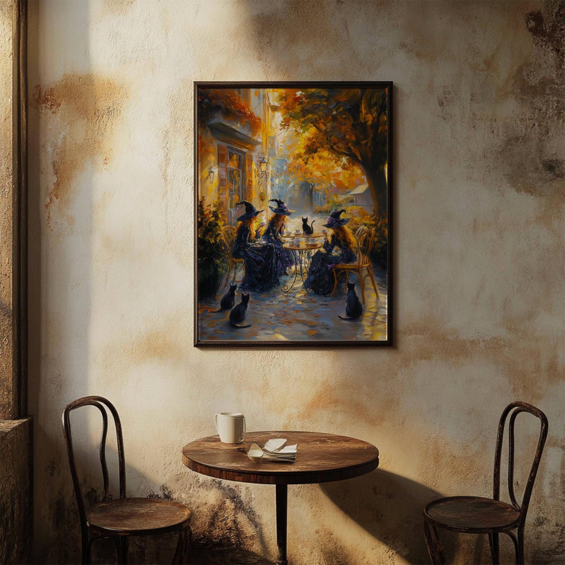 Witch Cafe Poster Witchy Impressionist Print Halloween Witches And Black Cats Wall Art Whimsigoth Art Moody Wall Art Unframed - Image 6
