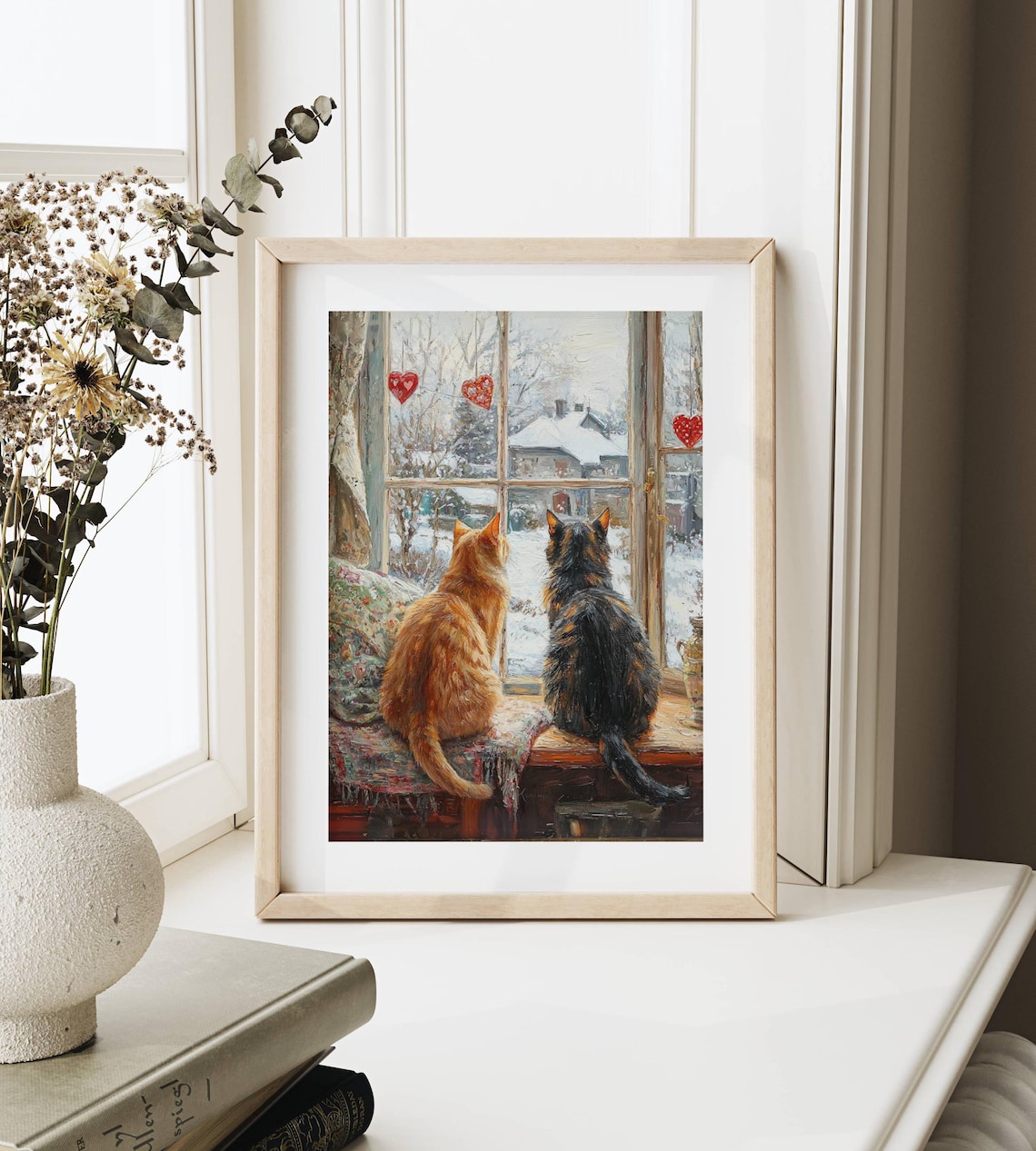 Orange Tabby and Tortie Cat Valentine Art Print - Image 4
