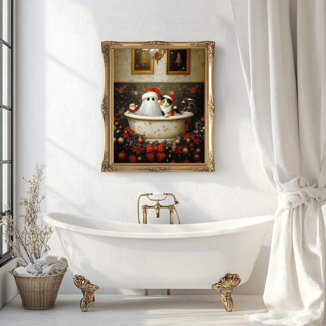 Ghost And Calico Cat Christmas Poster, Whimsical Decor - Image 7