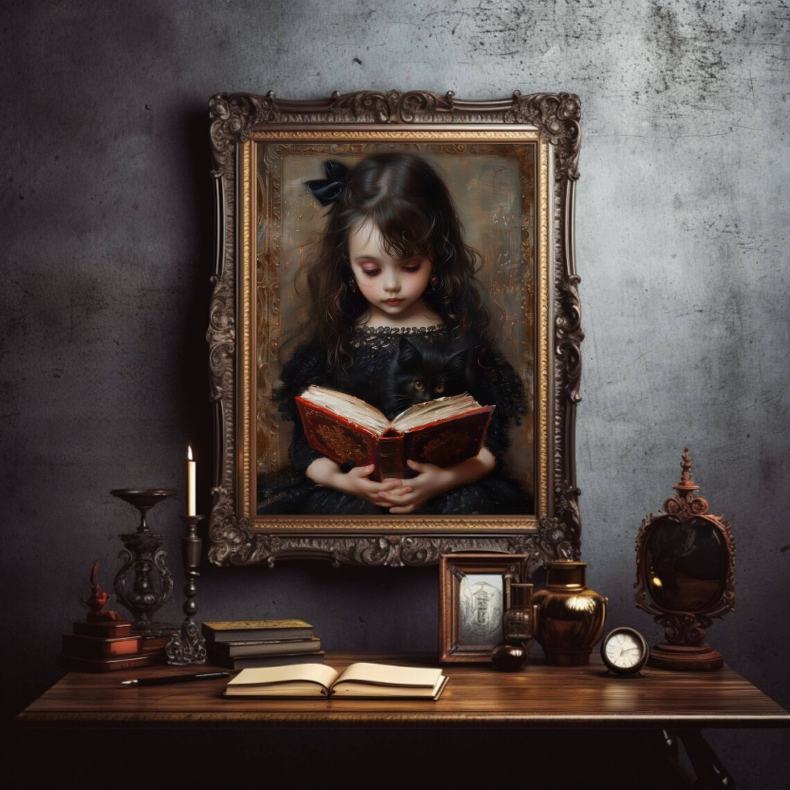 Girl Reading to Her Cat, Cat Wall Art Print - Image 4