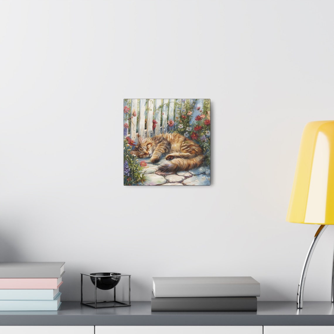 Tabby Cat Sleeping on a Stone Path in a Flower Garden Poster - Image 5