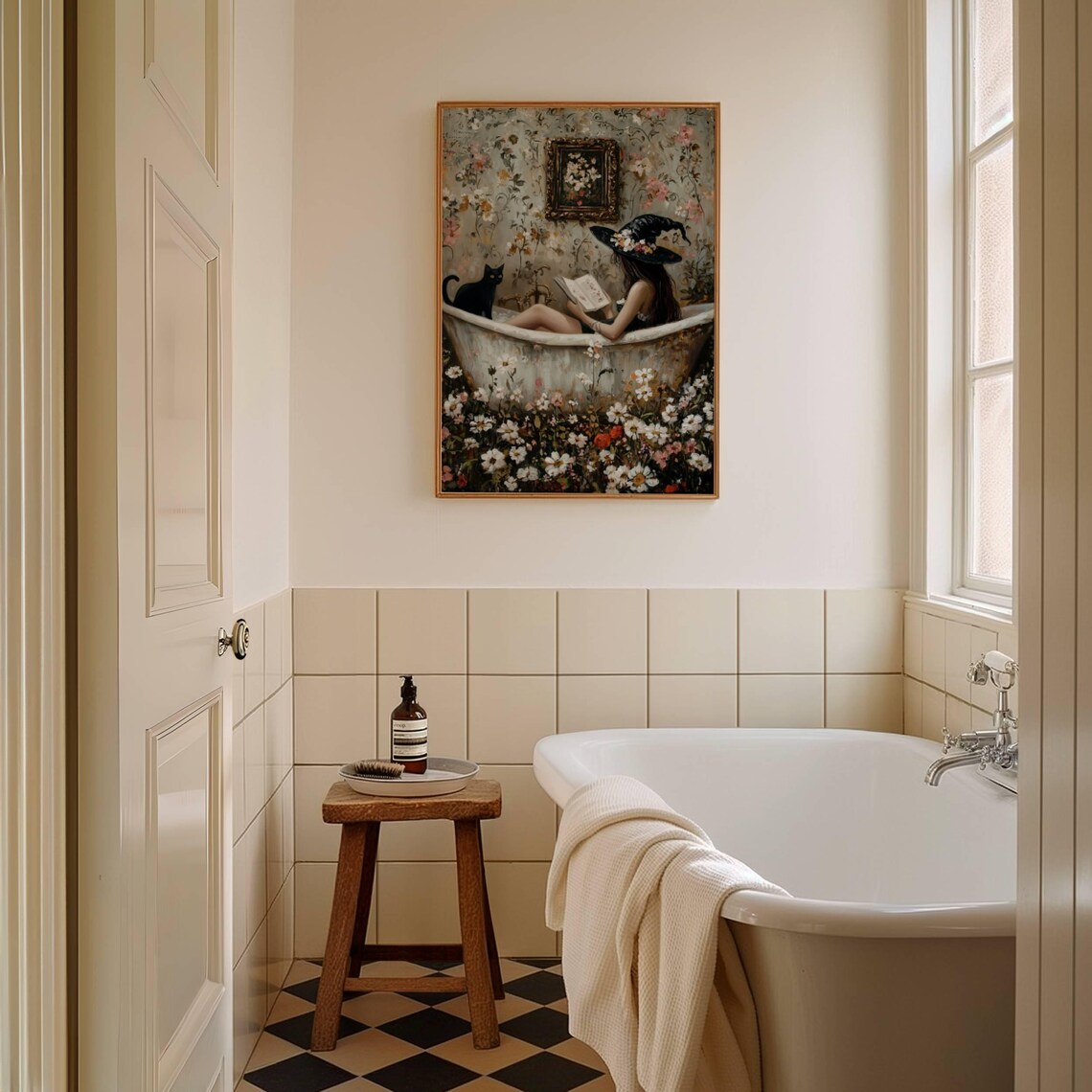 Witch Reading in Bathtub Cat Wall Art Poster - Image 3