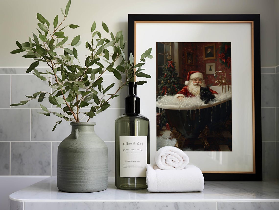 Santa Claus in a Bubble Bath With a Black Cat Christmas Poster - Image 7