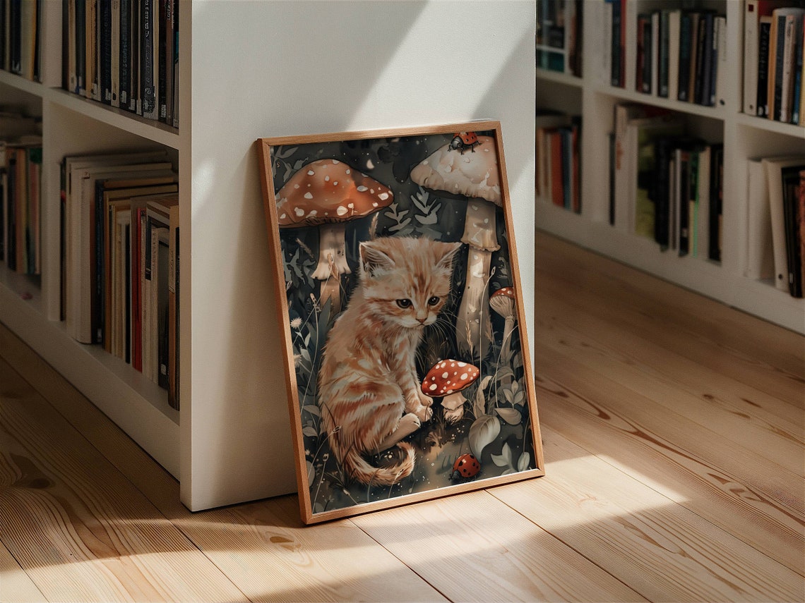 Tiny Ginger Kitten Among Giant Toadstools Fairy Tale Art Poster - Image 5