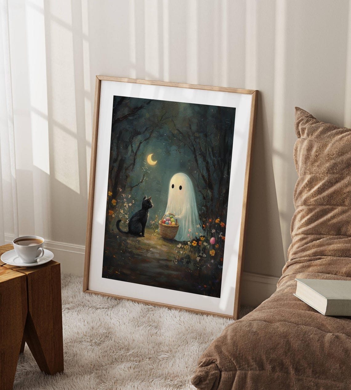 Ghost With an Easter Basket and Black Cat by Moonlight Poster - Image 6