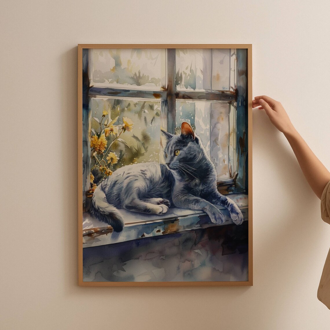 Russian Blue Cat in Window, Cat Wall Art Print - Image 5