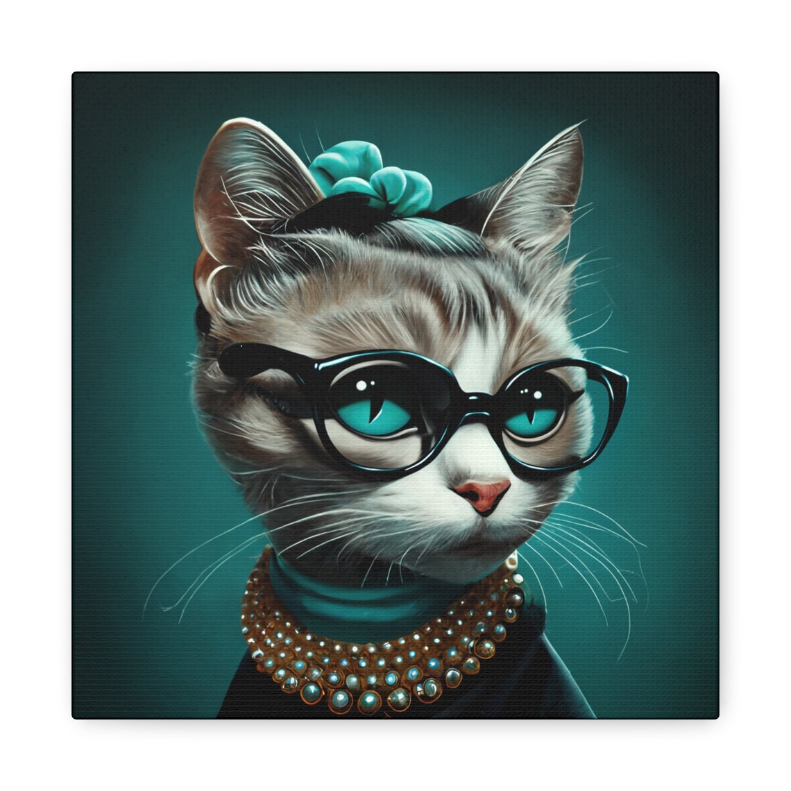 Fancy Cat Portrait With Sunglasses and Pearl Necklace Poster - Image 4