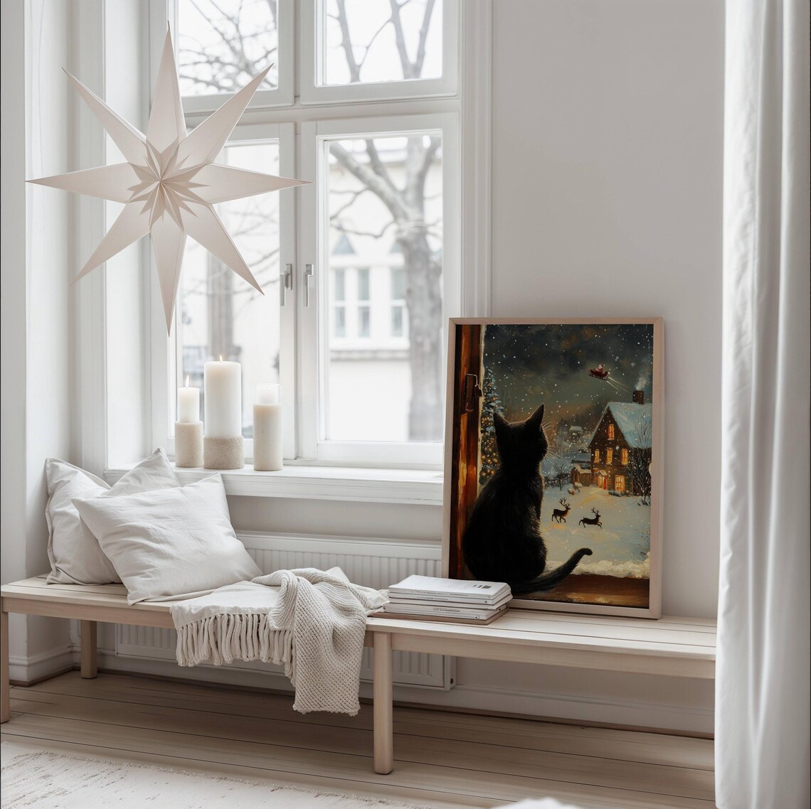 Black Cat Christmas Art Print, Holiday Wall Decor - Image 7