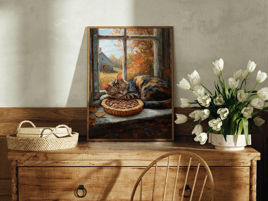 Tortie Cat and Pecan Pie Thanksgiving Poster - Image 3