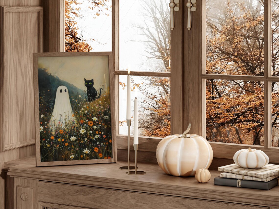 Ghost and Black Cat, Whimsigoth Halloween Poster - Image 3