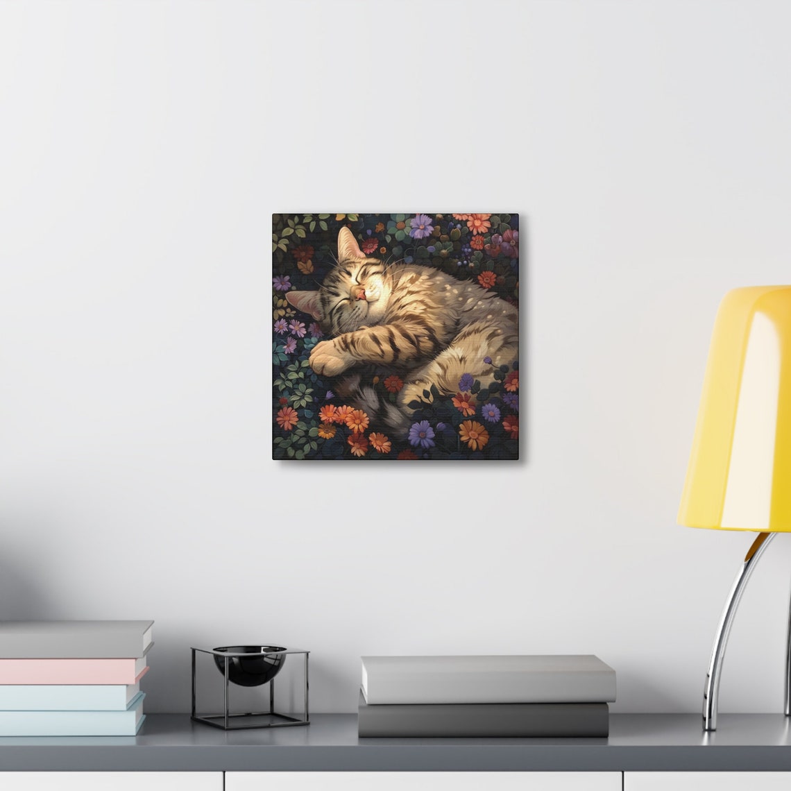 Tabby Cat Sleeping in a Colorful Summer Wildflower Bed Poster - Image 4