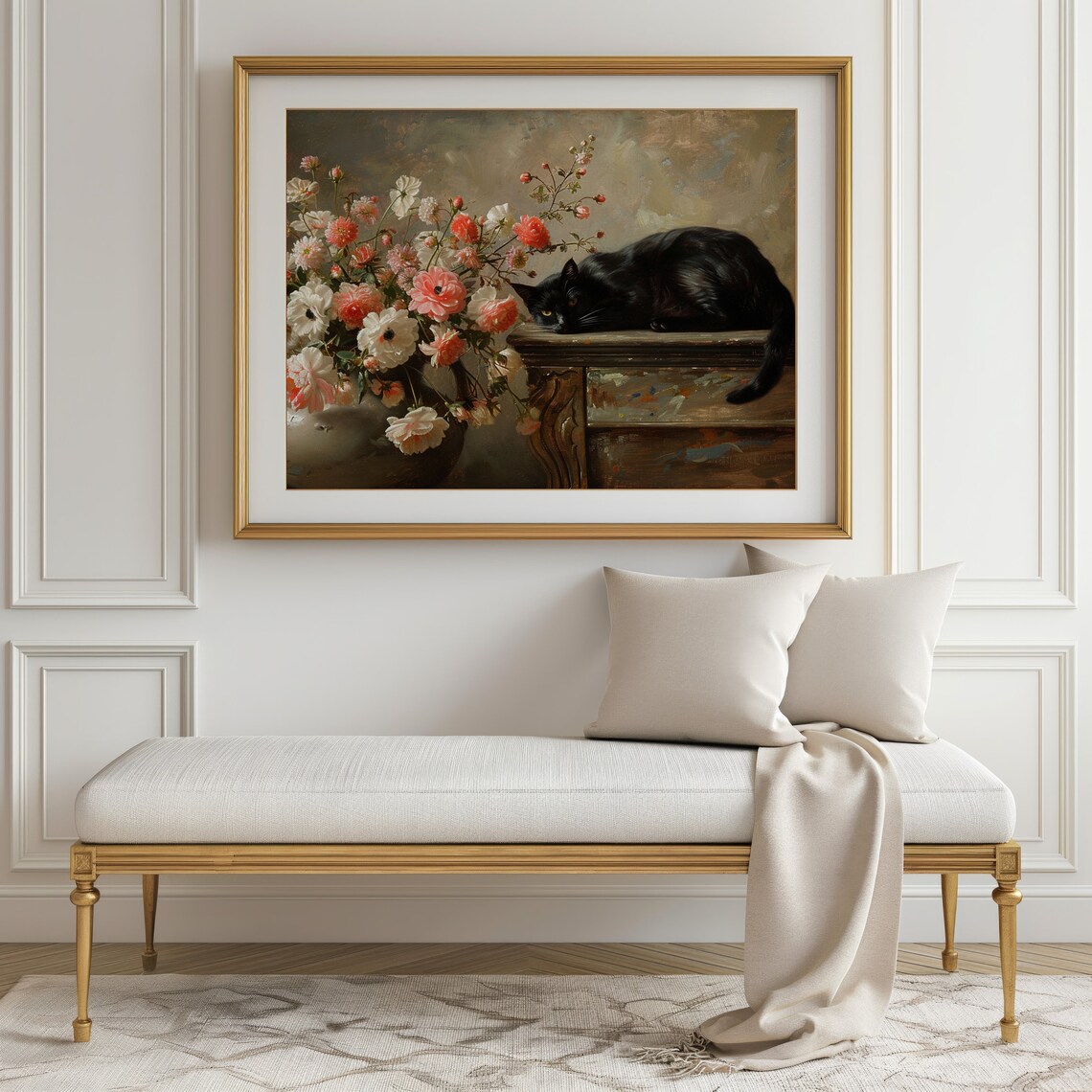 Floral Black Cat Art Print, Cat Lovers Wall Decor - Image 2