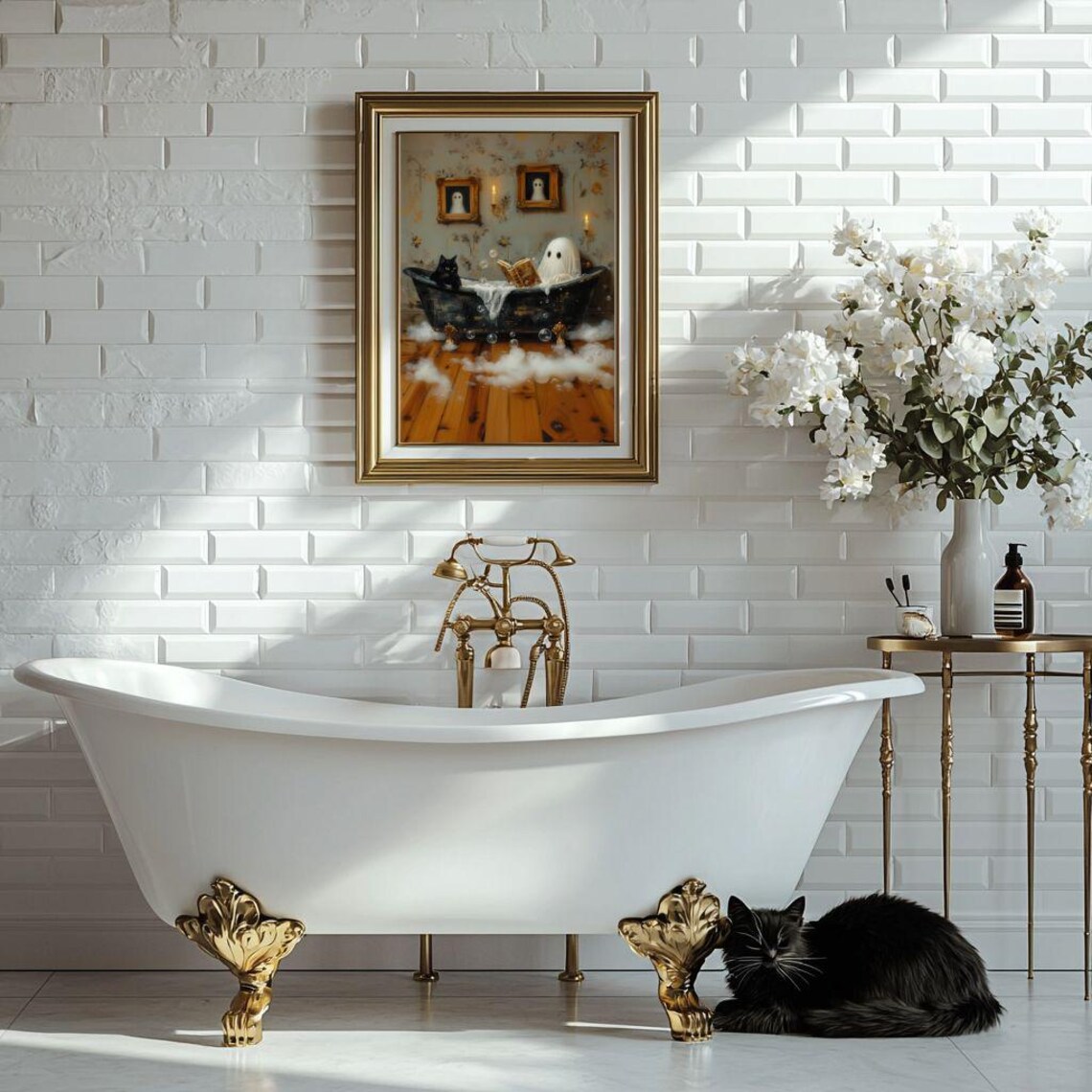 Ghost Reading in Bathtub Halloween Whimsigoth Art Print - Image 7