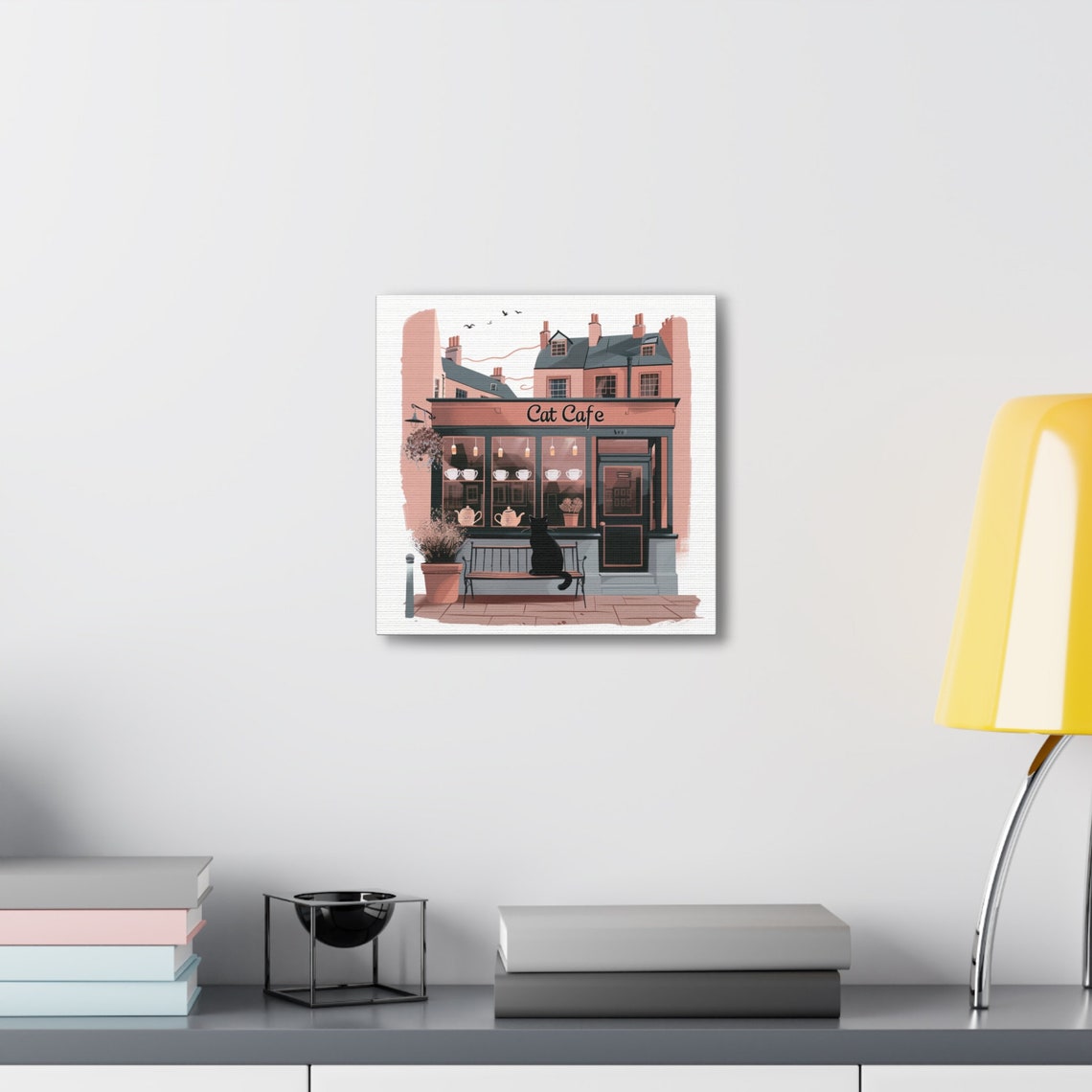 Cat Cafe Storefront With Black Cat on Bench Coffee Shop Poster - Image 5
