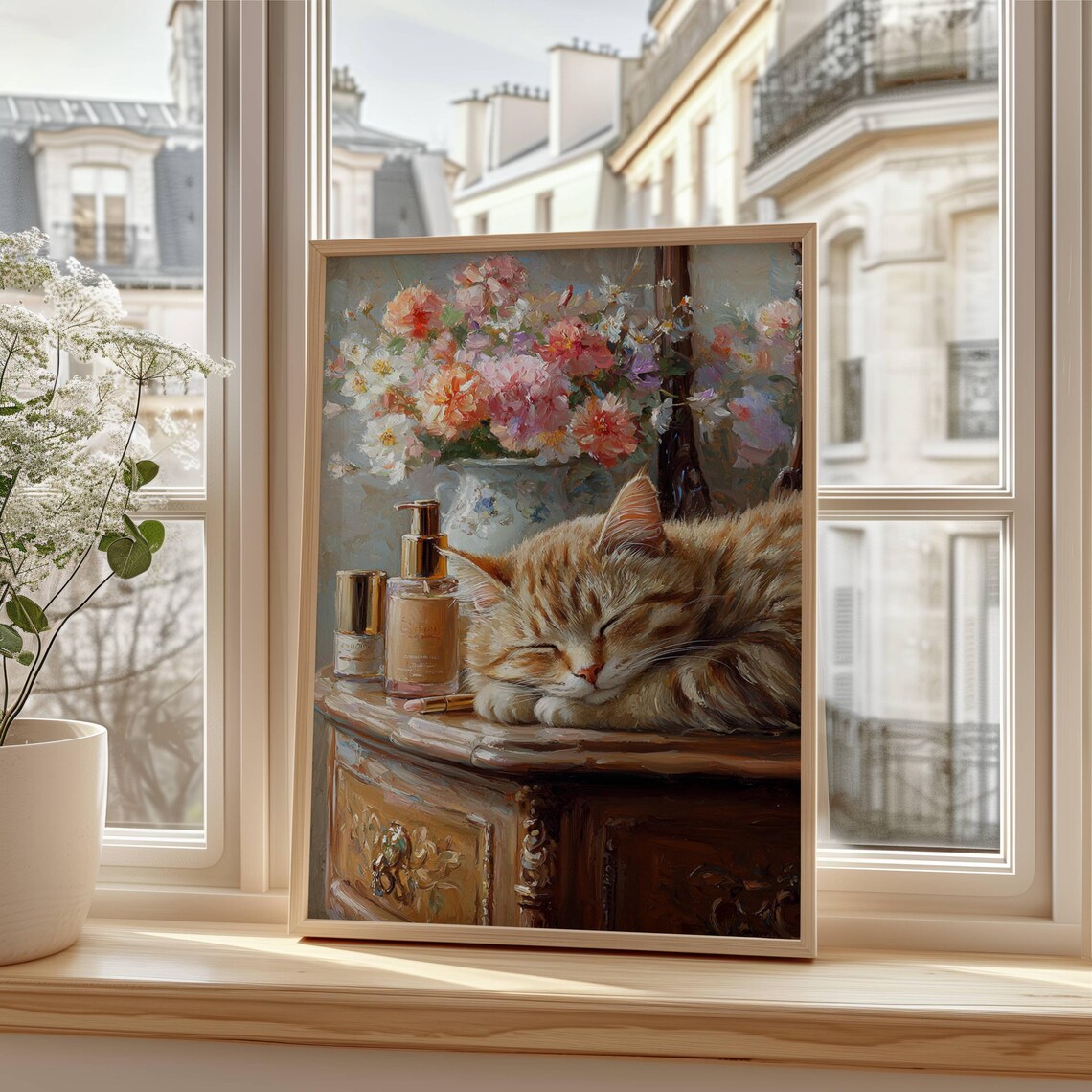Ginger Cat On Vanity With Spring Flowers Poster - Image 5
