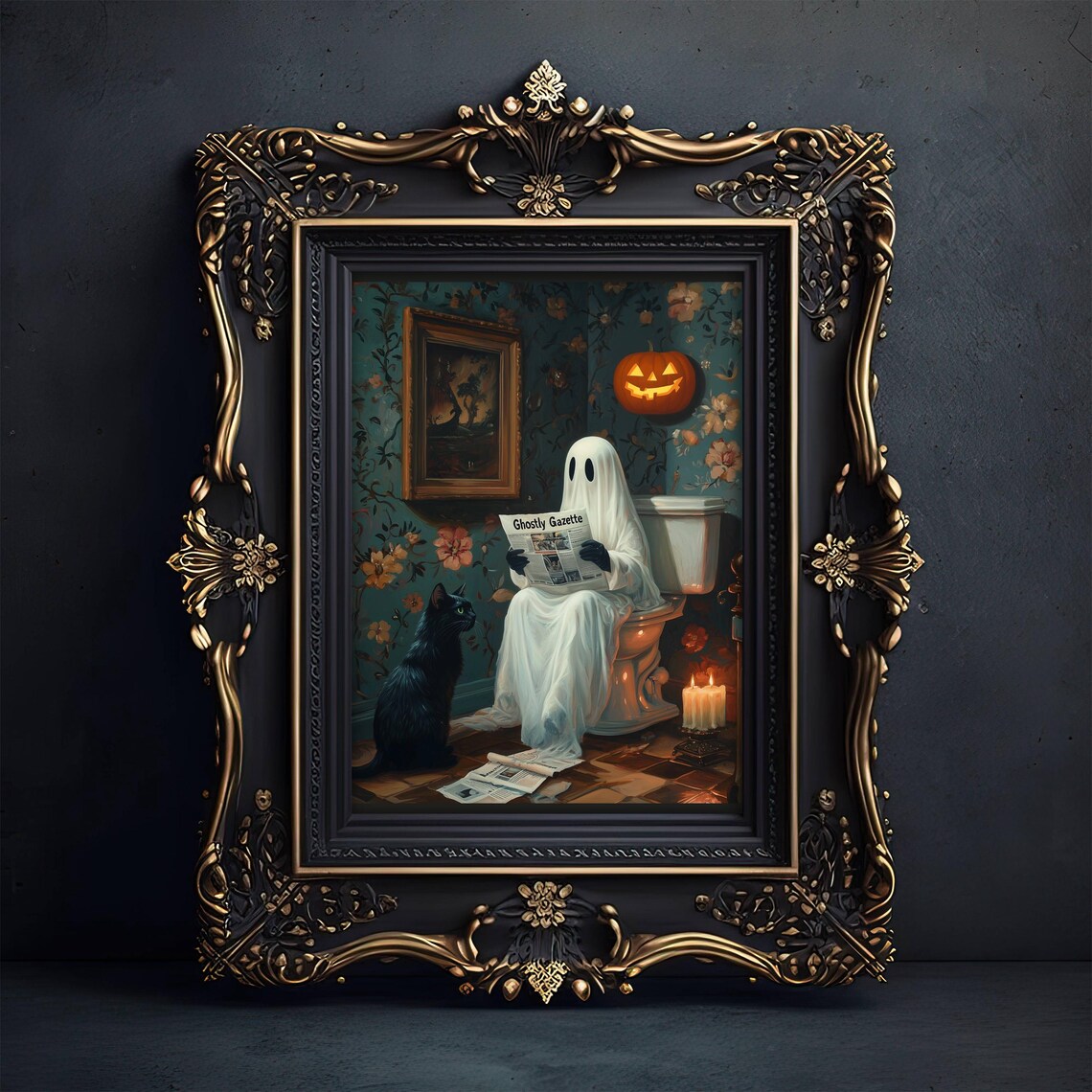 Ghost And Cat In Bathroom, Bathroom Wall Art Print - Image 4
