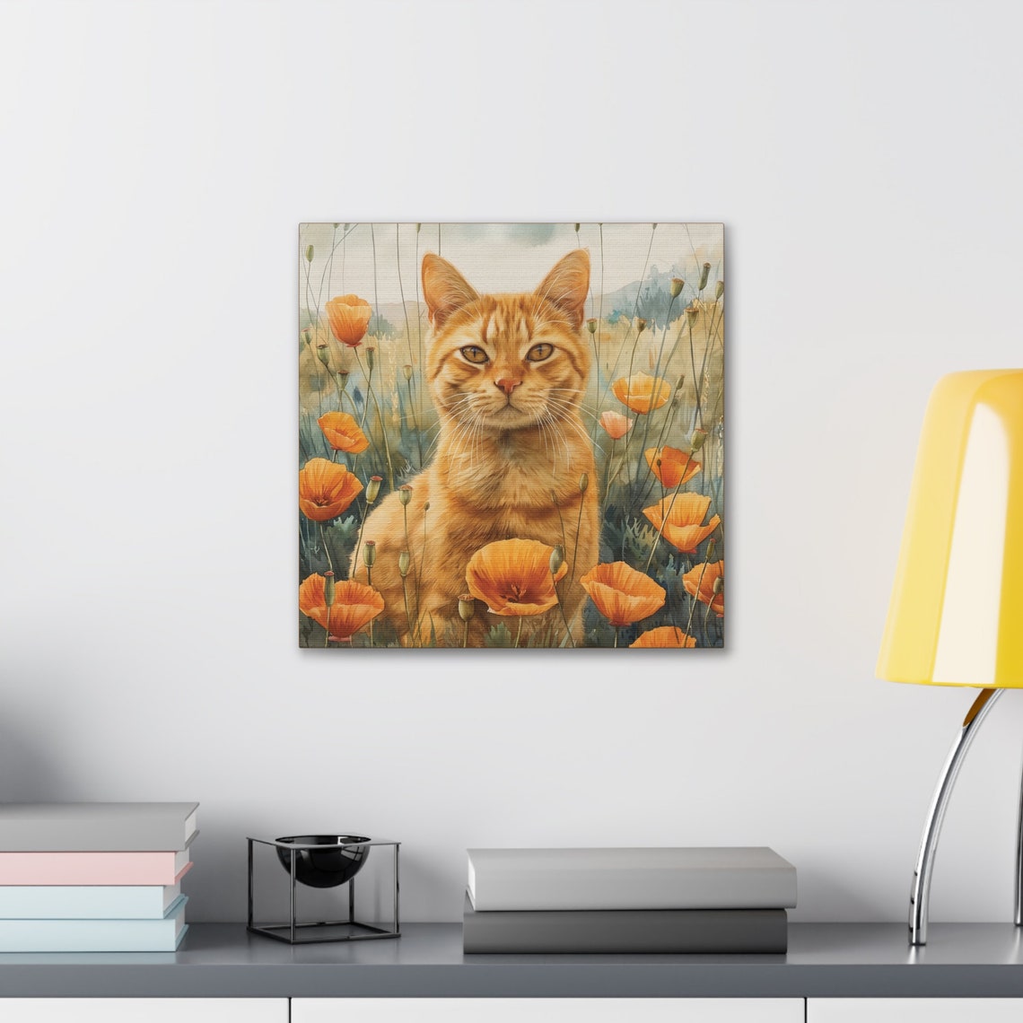 Ginger Tabby Cat Sitting in an Orange Poppy Field Watercolor Poster - Image 3