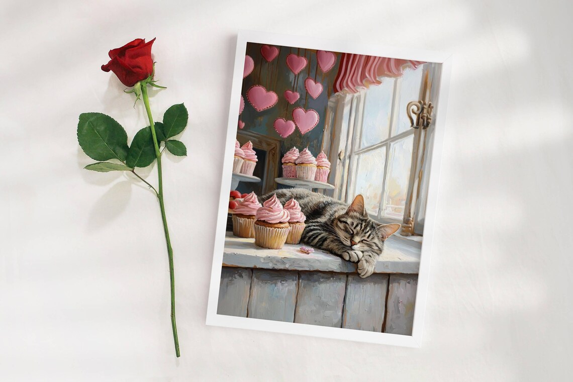 Tabby Cat And Cupcakes Valentines Day Poster - Image 6