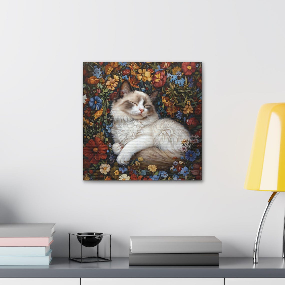 Fluffy Ragdoll Cat Sleeping in a Vibrant Wildflower Garden Poster - Image 5