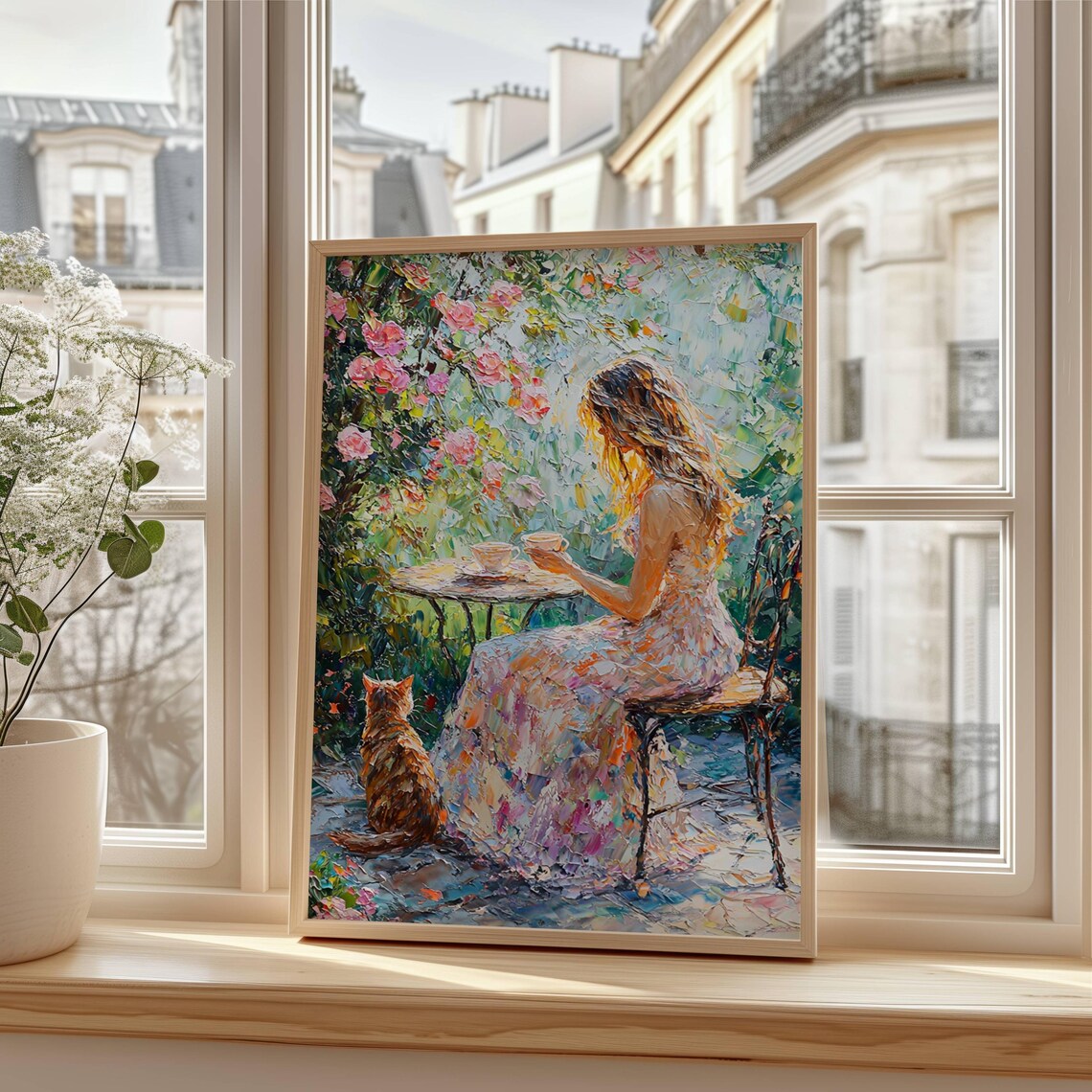 Woman And Cat Garden Tea Party Poster, Spring Floral - Image 5