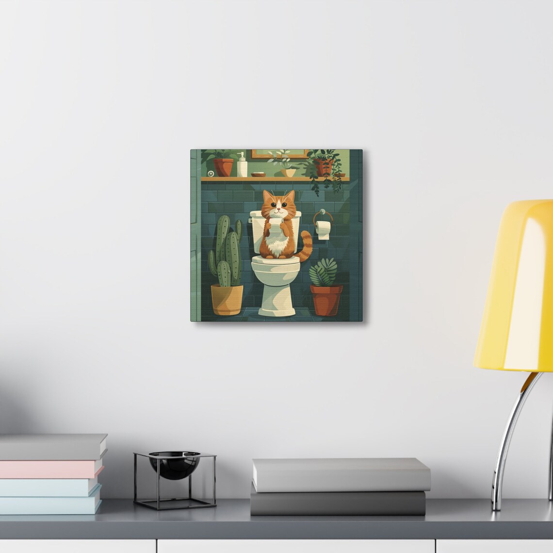 Ginger Cat Sitting On A Toilet Holding Paper Funny Bathroom Poster - Image 2