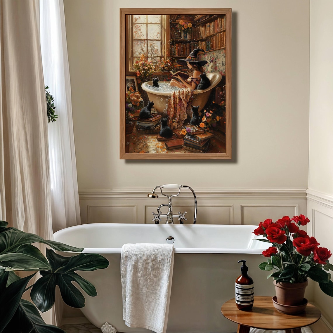 Witch Reading in Bathtub With Black Cats Print - Image 7