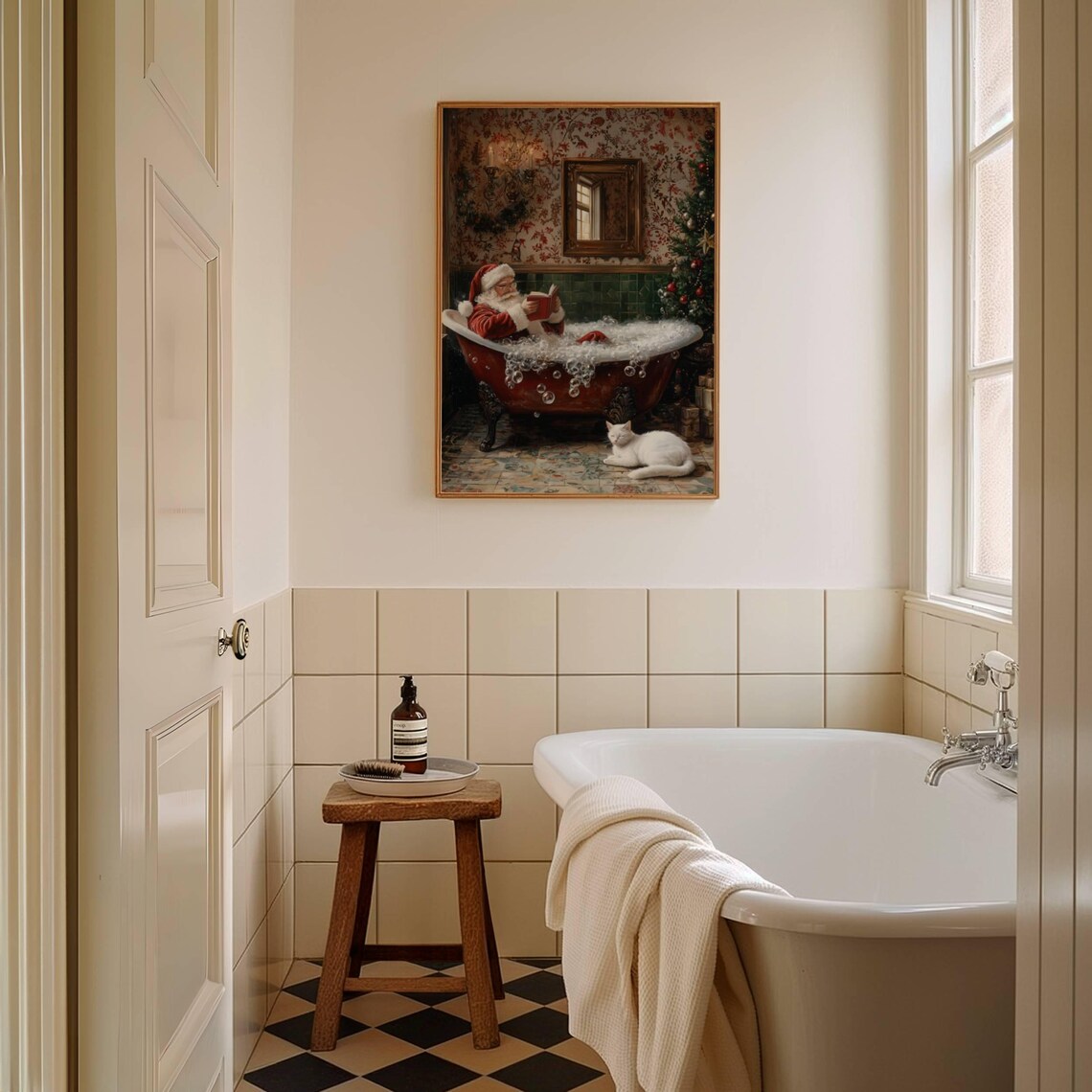 Santa Claus Reading in Bathtub Christmas Poster - Image 3