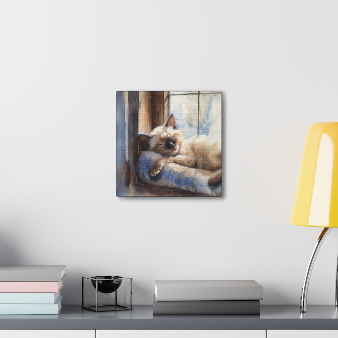 Siamese Kitten Sleeping on Windowsill Cushion Watercolor Poster - Image 6