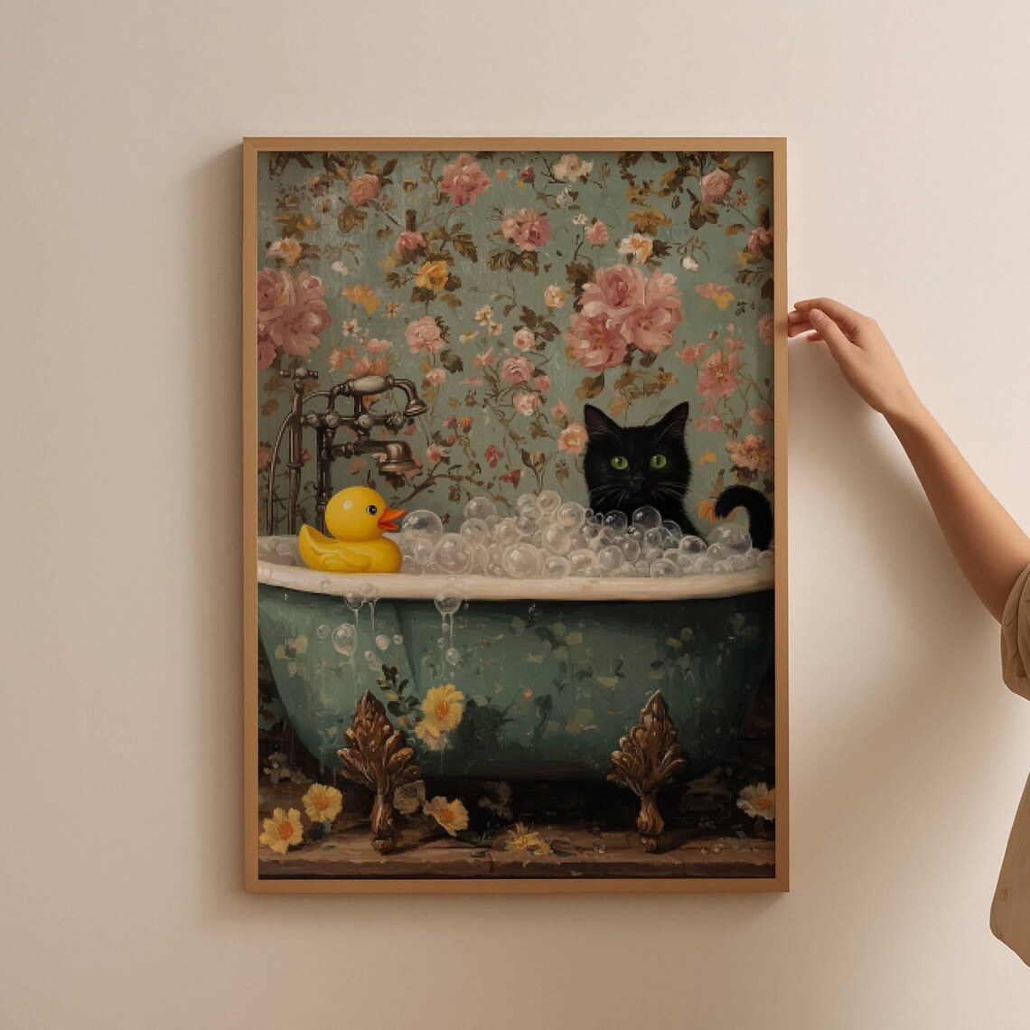 Black Cat and Rubber Duck Bubble Bath Art Print - Image 4