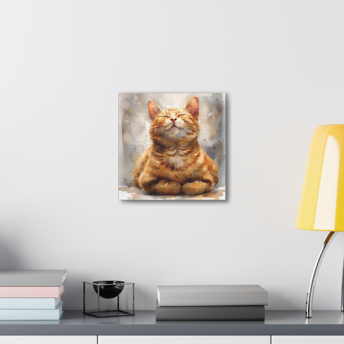 Blissful Ginger Cat with Closed Eyes Watercolor Splashes Poster - Image 4