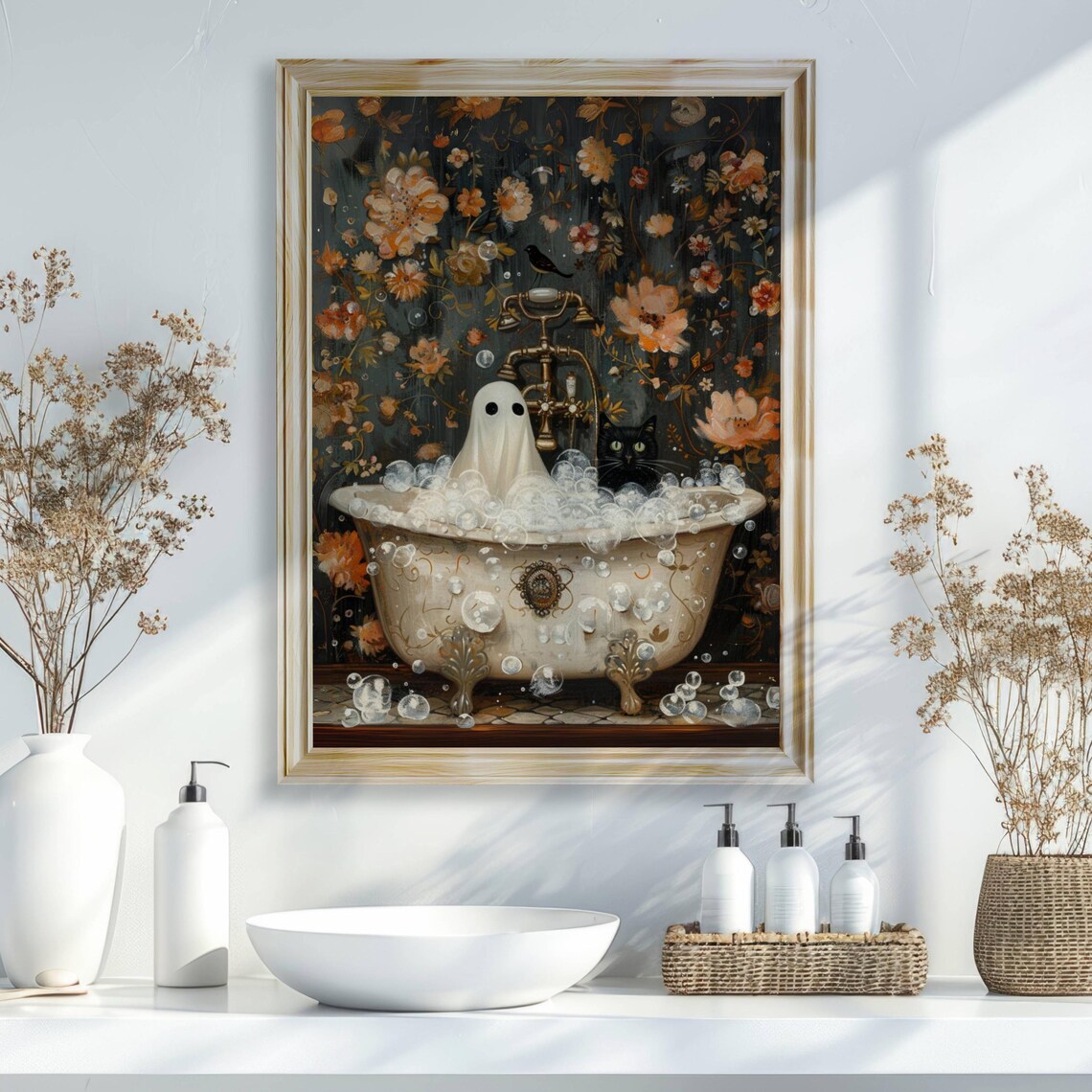 Ghost and Cat in Bathtub, Whimsigoth Halloween Poster - Image 5