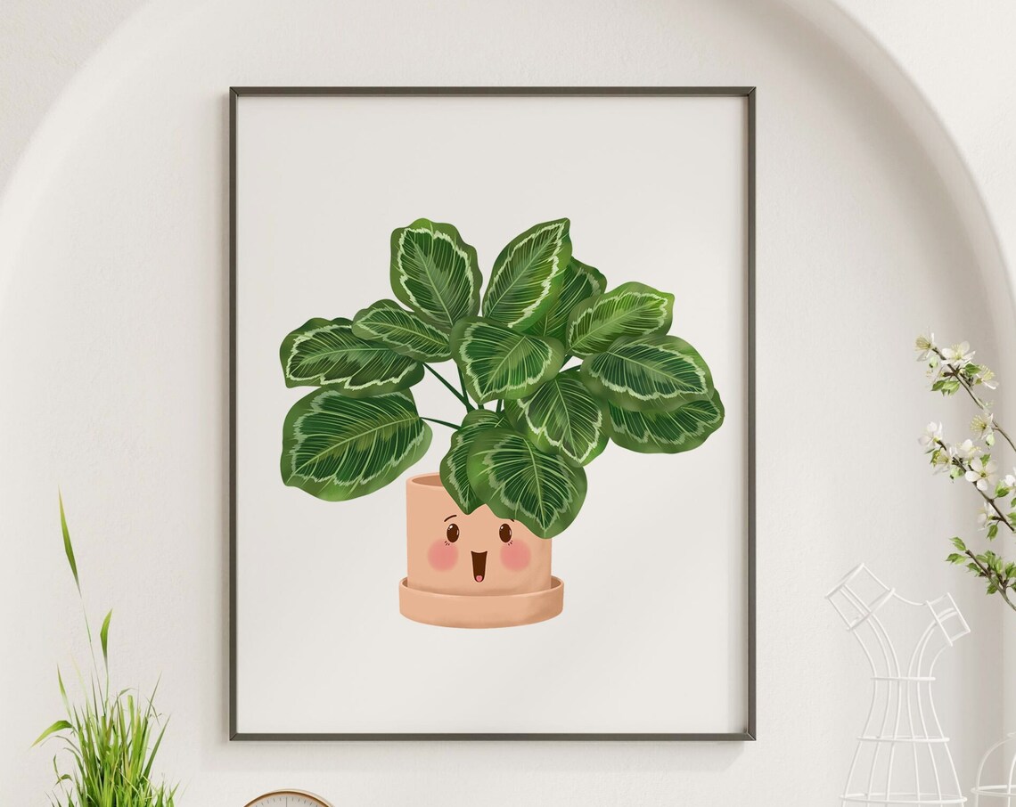 Smiling Calathea Marion Plant With Happy Kawaii Face Art Print