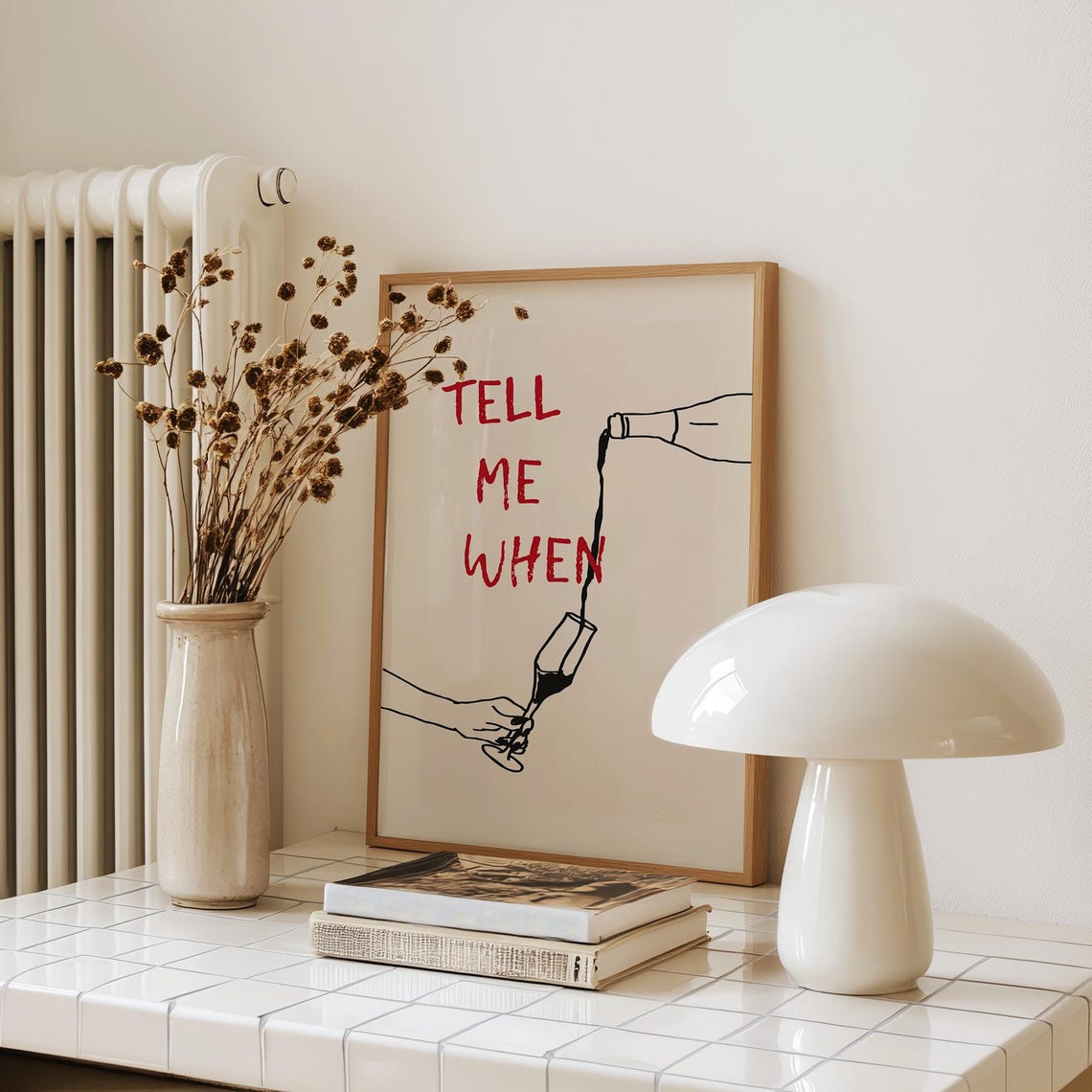 Tell Me When Wine Pour Funny Bar Cart Line Art Kitchen Wall Poster - Image 4