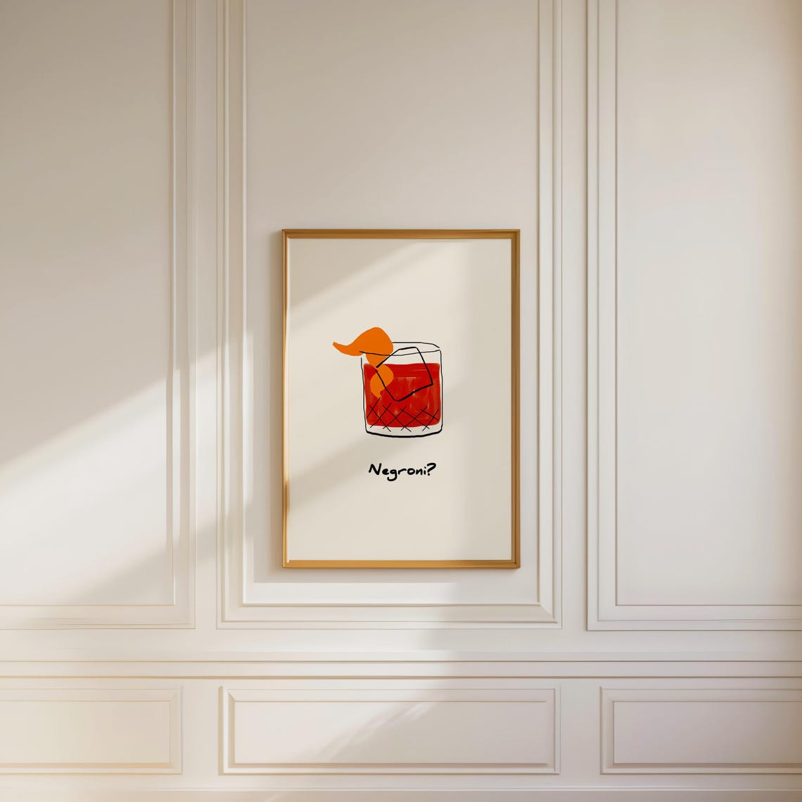 Minimalist Negroni Cocktail Line Art Orange Peel Kitchen Bar Poster - Image 2