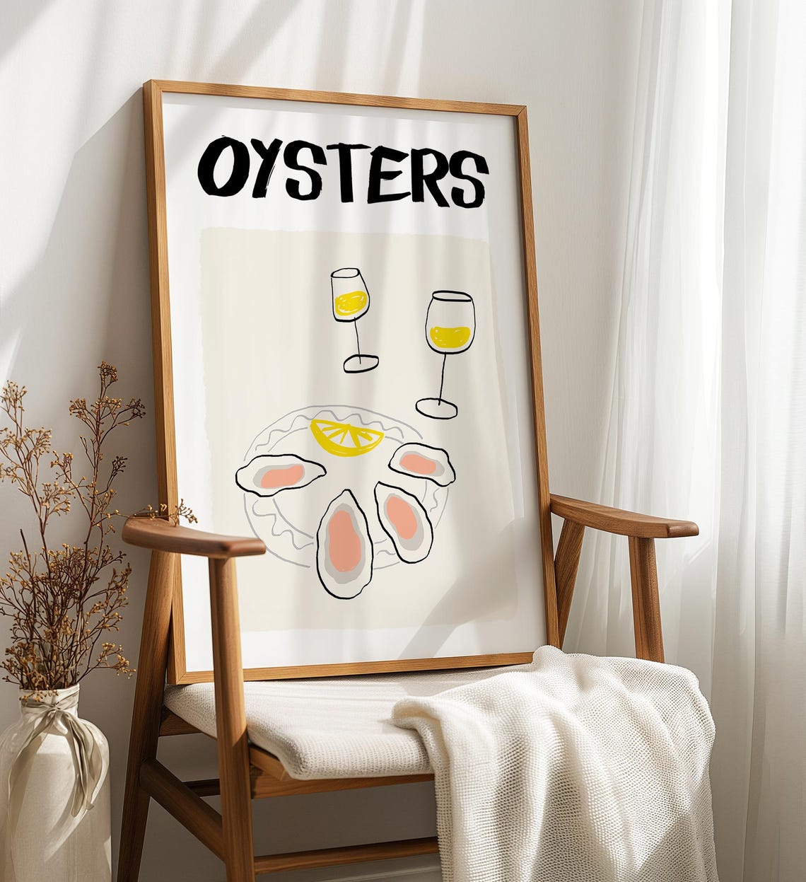 Oysters and White Wine Kitchen Art Poster for Coastal Bar Cart Decor - Image 4