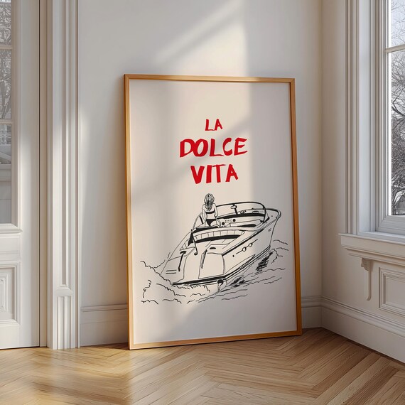 La Dolce Vita Italian Yacht Line Art Woman On Boat Travel Poster
