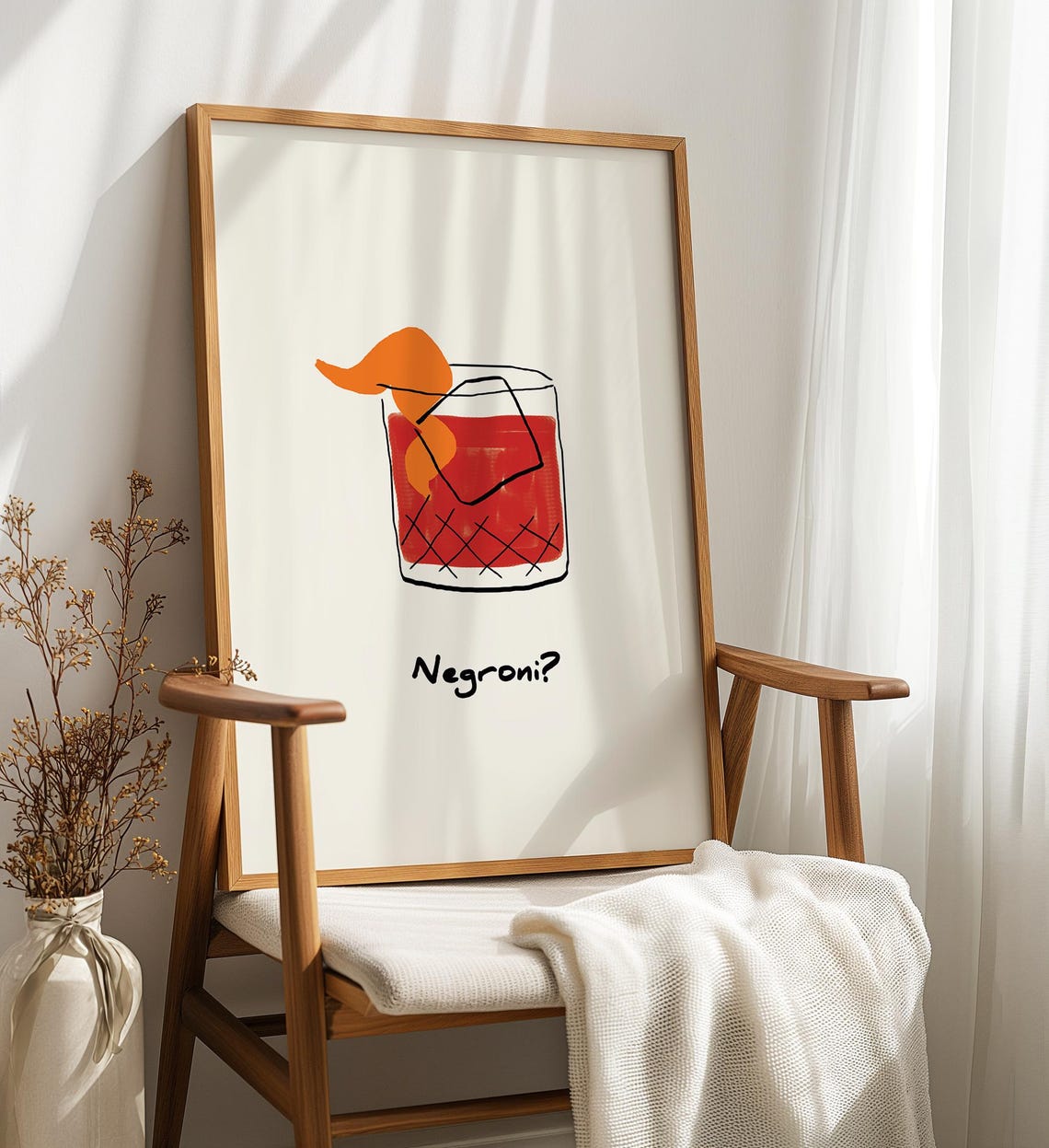 Minimalist Negroni Cocktail Line Art Orange Peel Kitchen Bar Poster - Image 3