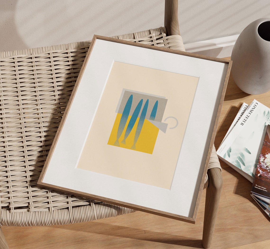 Minimalist Blue Sardines Tin Can Kitchen Food Modern Art Print - Image 2