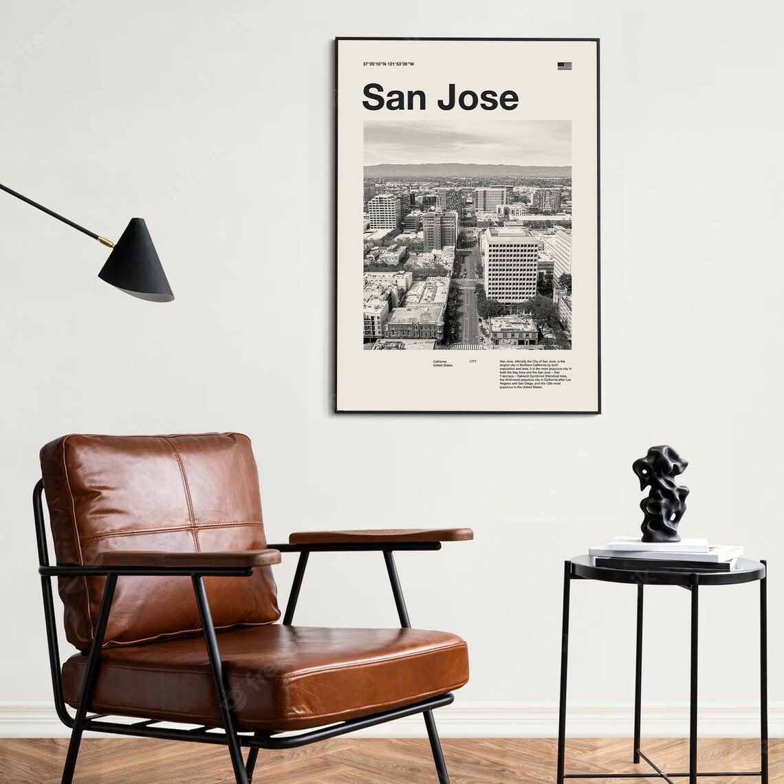 San Jose California Skyline Mid Century Black and White Photo Poster - Image 4
