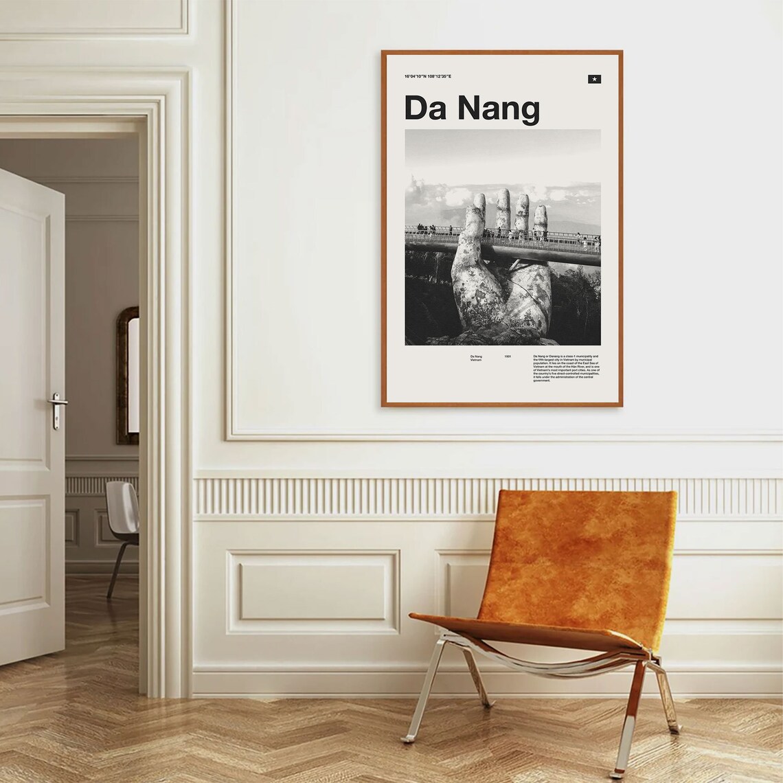 Da Nang Golden Bridge Vietnam Black and White Travel Photo Poster - Image 3