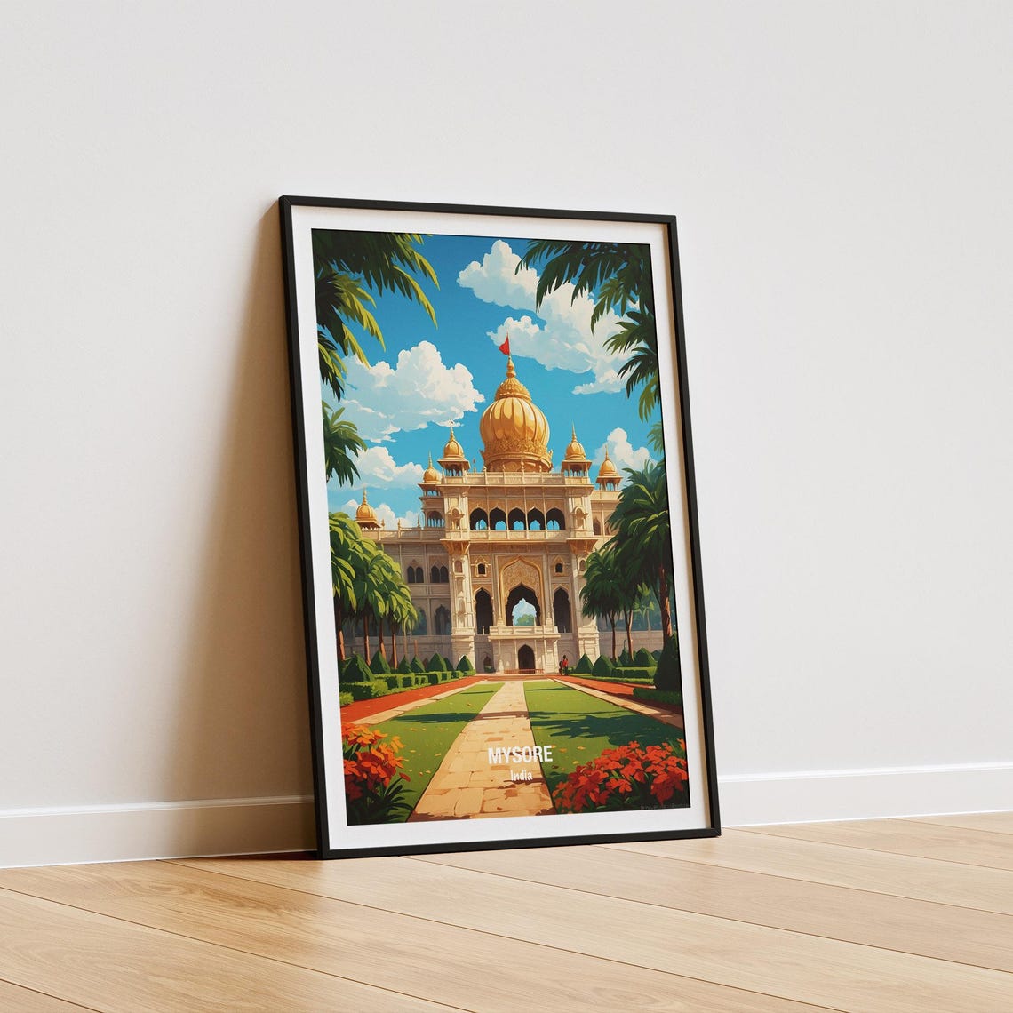 India Mysore Palace Golden Domes Garden Pathway Travel Poster - Image 5